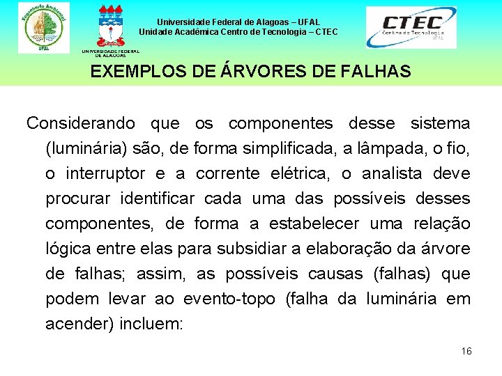 Universidade Federal de Alagoas – UFAL Unidade Acadêmica Centro de Tecnologia – CTEC EXEMPLOS