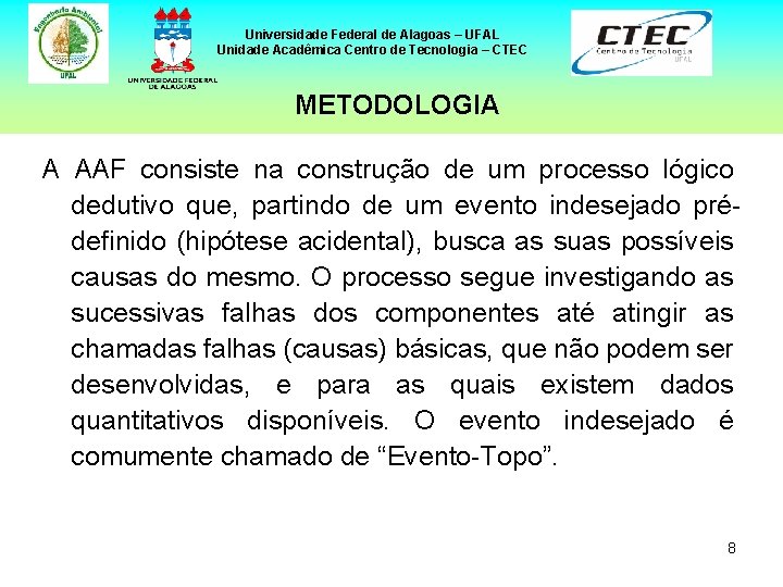 Universidade Federal de Alagoas – UFAL Unidade Acadêmica Centro de Tecnologia – CTEC METODOLOGIA