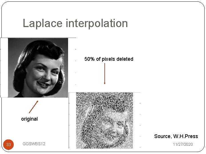 Laplace interpolation 50% of pixels deleted original Source, W. H. Press 33 GGSWBS 12
