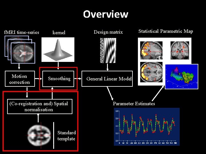 Overview f. MRI time-series Motion correction kernel Design matrix Smoothing General Linear Model (Co-registration