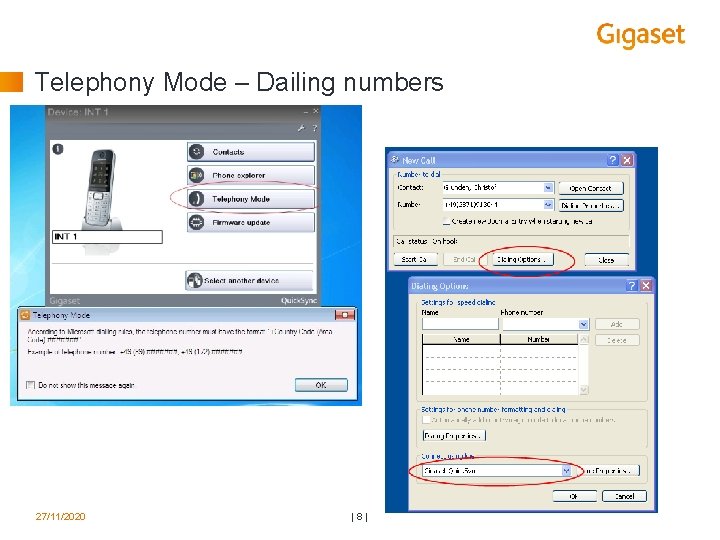 Telephony Mode – Dailing numbers 27/11/2020 | 8 | 