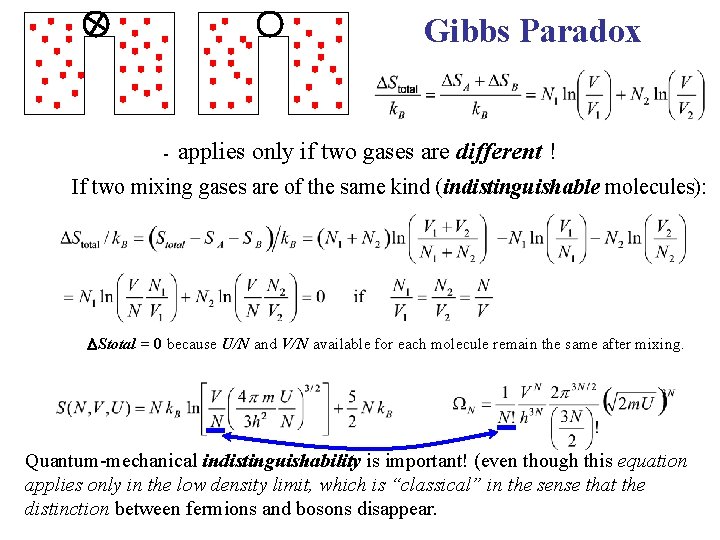 Gibbs Paradox - applies only if two gases are different ! If two mixing