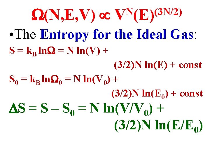  (N, E, V) N (3 N/2) V (E) • The Entropy for the