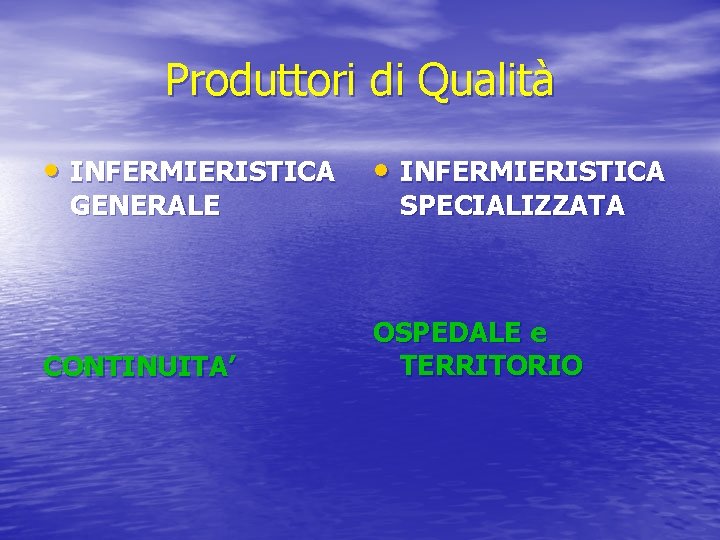 Produttori di Qualità • INFERMIERISTICA GENERALE CONTINUITA’ SPECIALIZZATA OSPEDALE e TERRITORIO 