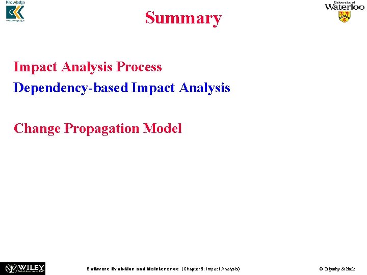 Summary General Idea Impact Analysis Process Dependency-based Impact Analysis Ripple Effect Change Propagation Model