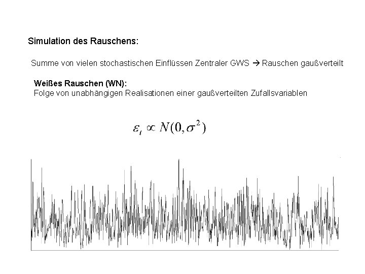 Simulation des Rauschens: Summe von vielen stochastischen Einflüssen Zentraler GWS Rauschen gaußverteilt Weißes Rauschen