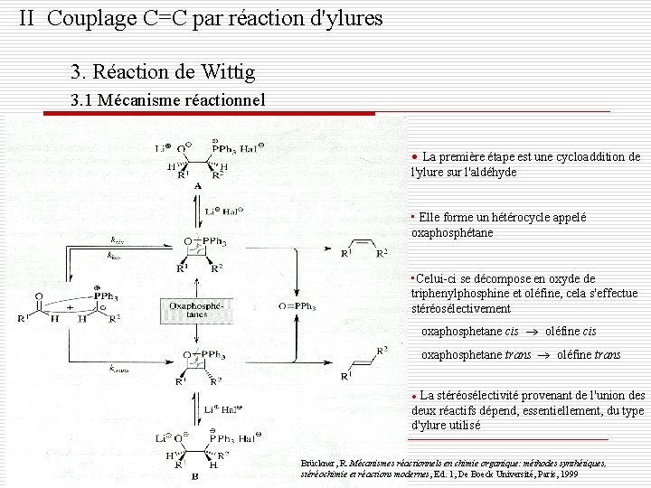 II Couplage C=C par réaction d'ylures 3. Réaction de Wittig 3. 1 Mécanisme réactionnel