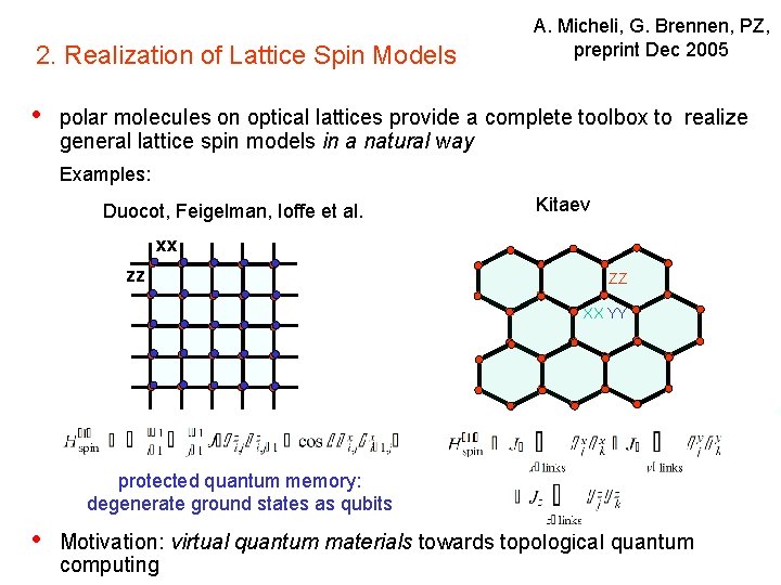 2. Realization of Lattice Spin Models • A. Micheli, G. Brennen, PZ, preprint Dec 2. Realization of Lattice Spin Models • A. Micheli, G. Brennen, PZ, preprint Dec