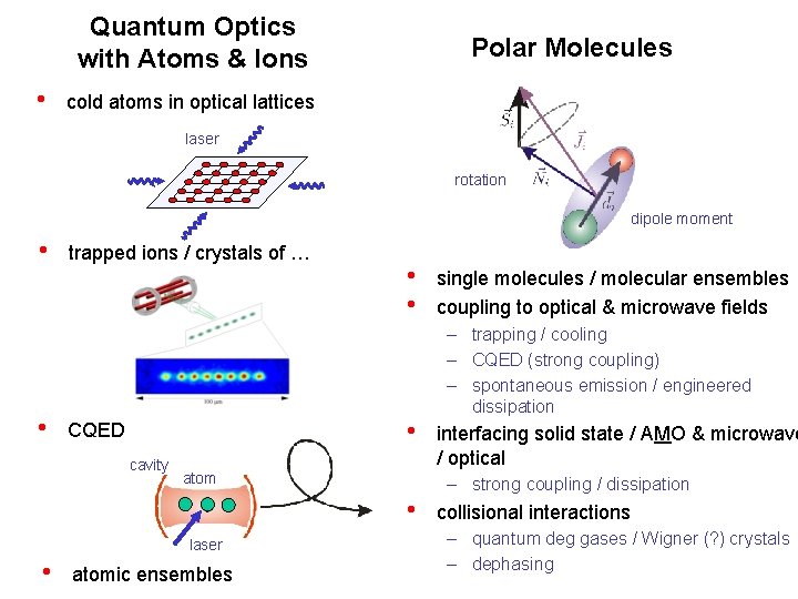 Quantum Optics with Atoms & Ions • Polar Molecules cold atoms in optical lattices