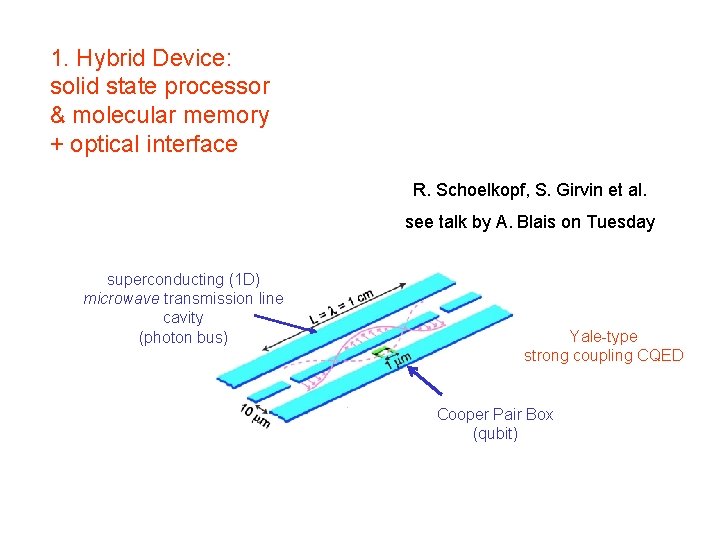 1. Hybrid Device: solid state processor & molecular memory + optical interface R. Schoelkopf,