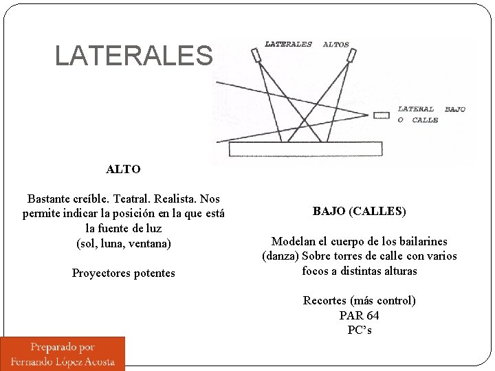 LATERALES ALTO Bastante creíble. Teatral. Realista. Nos permite indicar la posición en la que