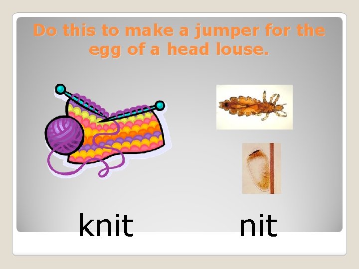 Do this to make a jumper for the egg of a head louse. knit