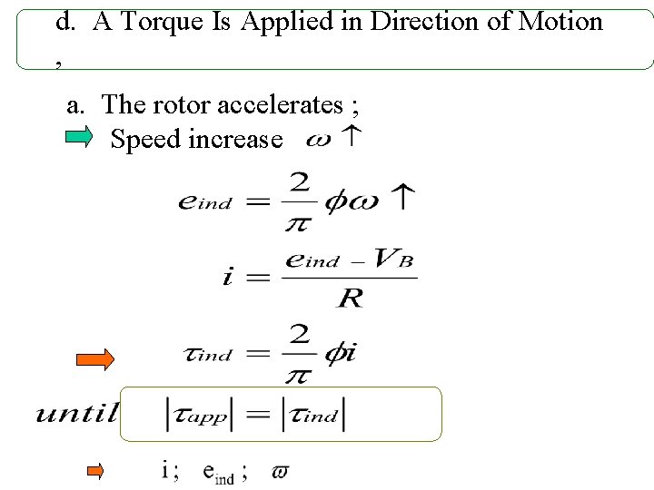 d. A Torque Is Applied in Direction of Motion , a. The rotor accelerates