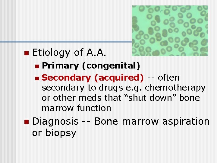 n Etiology of A. A. Primary (congenital) n Secondary (acquired) -- often secondary to