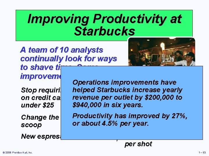 Improving Productivity at Starbucks A team of 10 analysts continually look for ways to
