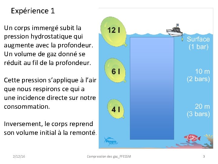 Expérience 1 Un corps immergé subit la pression hydrostatique qui augmente avec la profondeur.