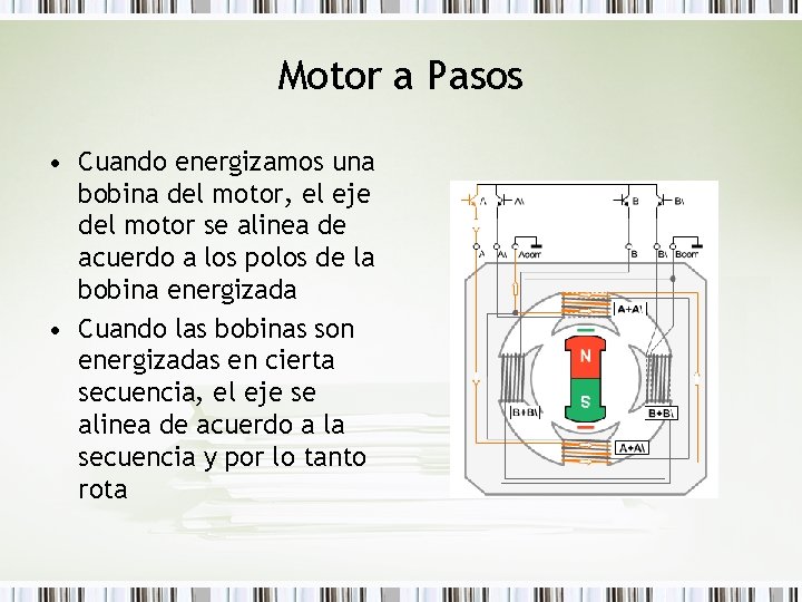 Motor a Pasos • Cuando energizamos una bobina del motor, el eje del motor
