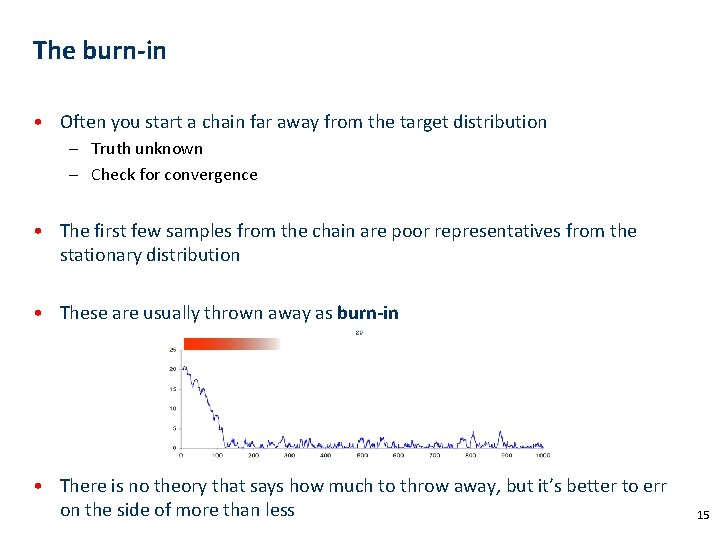 The burn-in • Often you start a chain far away from the target distribution