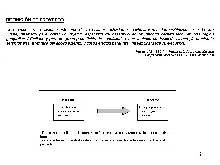 DESDE Una idea, un problema para resolver. . . HASTA Una propuesta, un proyecto, DESDE Una idea, un problema para resolver. . . HASTA Una propuesta, un proyecto,