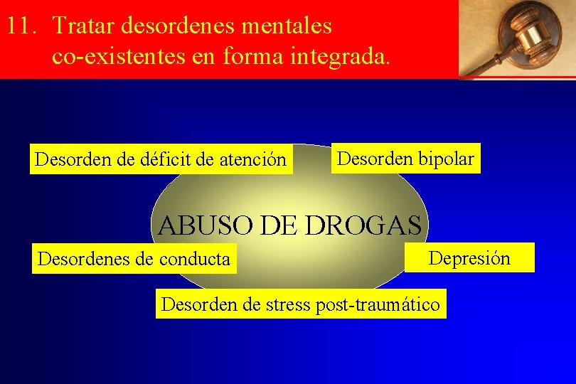 11. Tratar desordenes mentales co-existentes en forma integrada. Desorden de déficit de atención Desorden