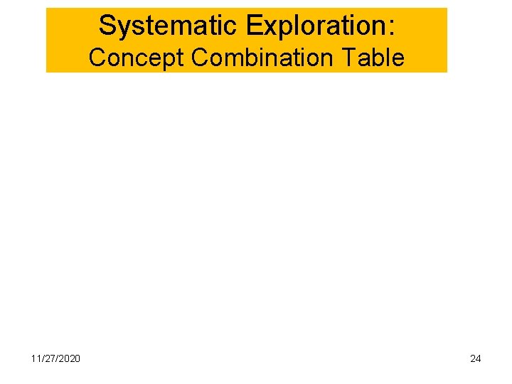 Systematic Exploration: Concept Combination Table 11/27/2020 24 