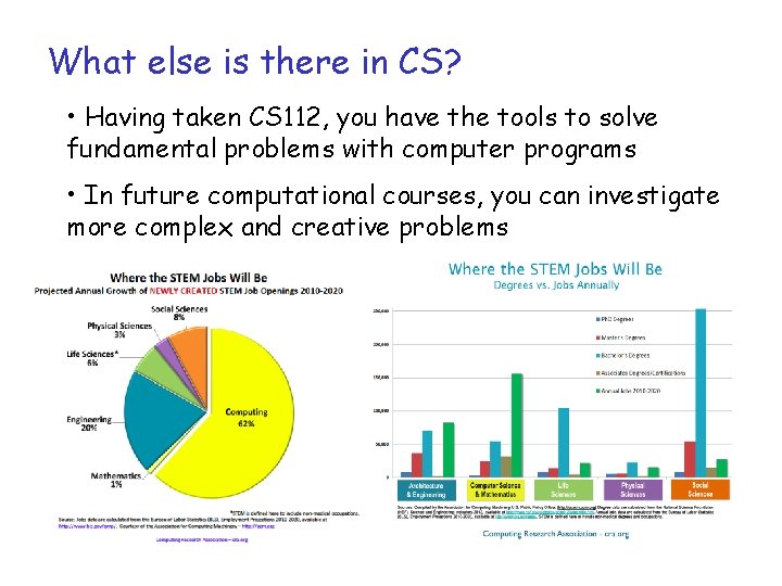 What else is there in CS? • Having taken CS 112, you have the