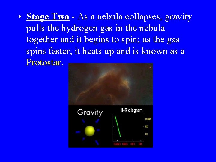  • Stage Two - As a nebula collapses, gravity pulls the hydrogen gas