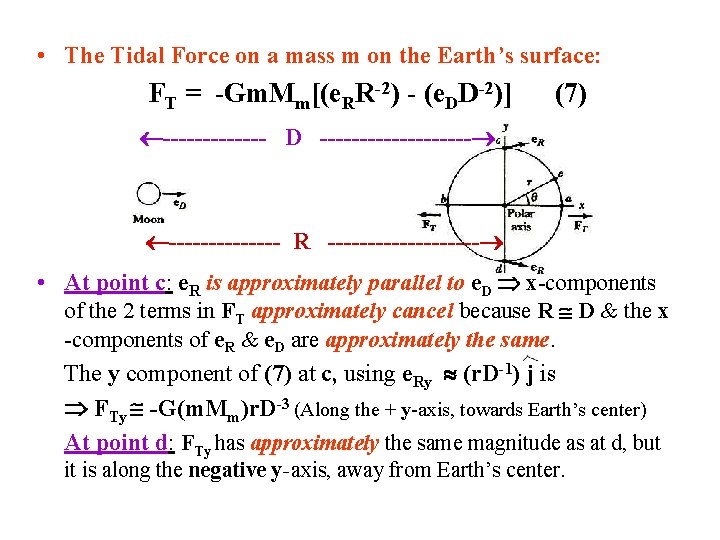 • The Tidal Force on a mass m on the Earth’s surface: FT • The Tidal Force on a mass m on the Earth’s surface: FT