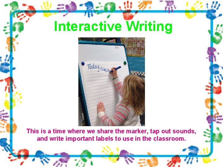 Interactive Writing This is a time where we share the marker, tap out sounds,