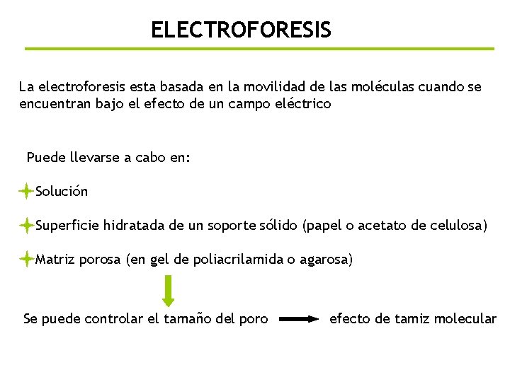 ELECTROFORESIS La electroforesis esta basada en la movilidad de las moléculas cuando se encuentran