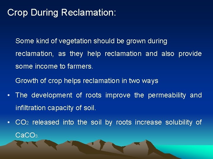 Crop During Reclamation: Some kind of vegetation should be grown during reclamation, as they