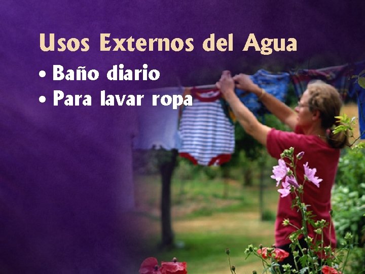 Usos Externos del Agua • Baño diario • Para lavar ropa 