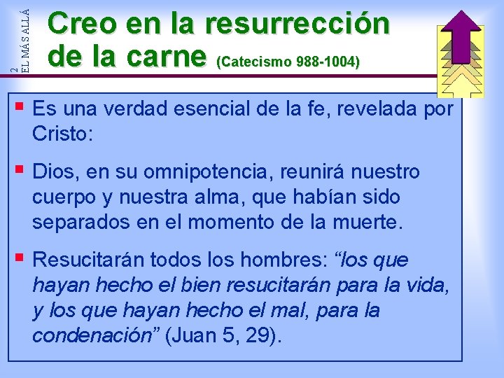 2 EL MÁS ALLÁ Creo en la resurrección de la carne (Catecismo 988 -1004) 2 EL MÁS ALLÁ Creo en la resurrección de la carne (Catecismo 988 -1004)