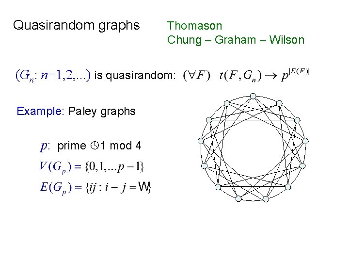 Quasirandom graphs Thomason Chung – Graham – Wilson (Gn: n=1, 2, . . .