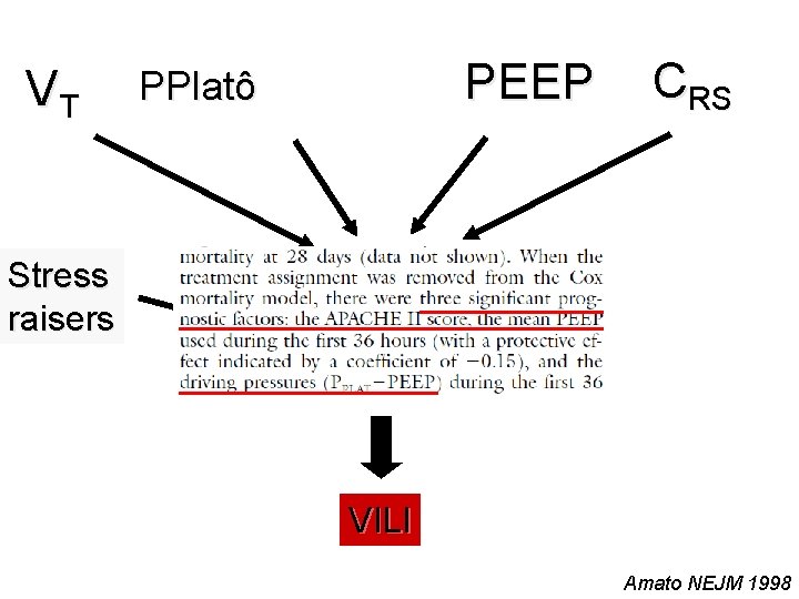 VT Stress raisers PEEP PPlatô CRS Driving Pressure (ΔP) VILI Amato NEJM 1998 VT Stress raisers PEEP PPlatô CRS Driving Pressure (ΔP) VILI Amato NEJM 1998