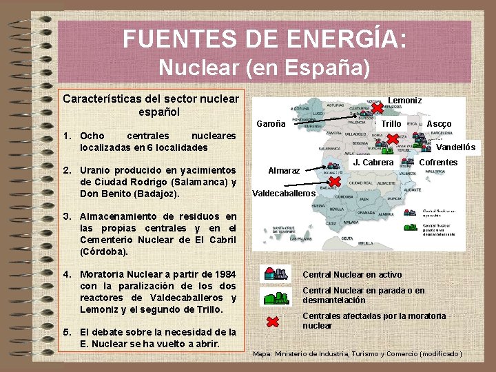 FUENTES DE ENERGÍA: Nuclear (en España) Características del sector nuclear español Lemoniz Garoña Trillo