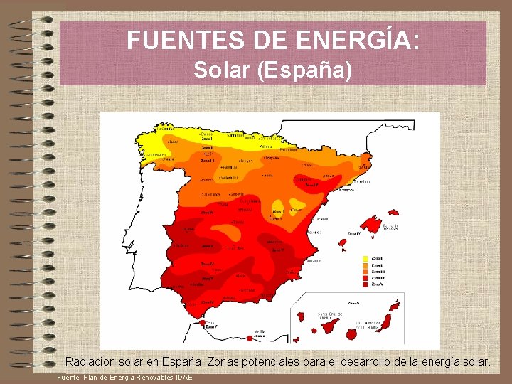 FUENTES DE ENERGÍA: Solar (España) Radiación solar en España. Zonas potenciales para el desarrollo