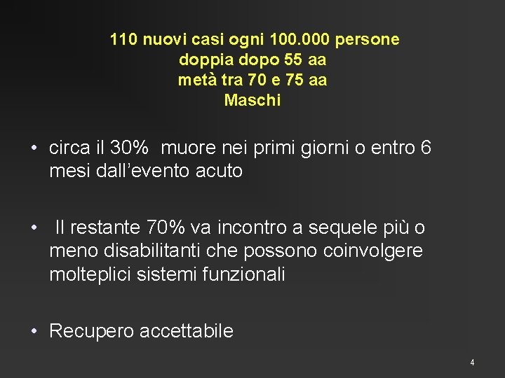 110 nuovi casi ogni 100. 000 persone doppia dopo 55 aa metà tra 70