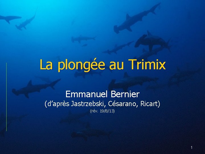 La plongée au Trimix Emmanuel Bernier (d’après Jastrzebski, Césarano, Ricart) (rév. 19/8/13) 1 