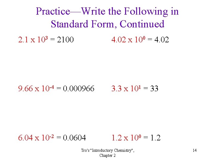 Practice—Write the Following in Standard Form, Continued 2. 1 x 103 = 2100 4.