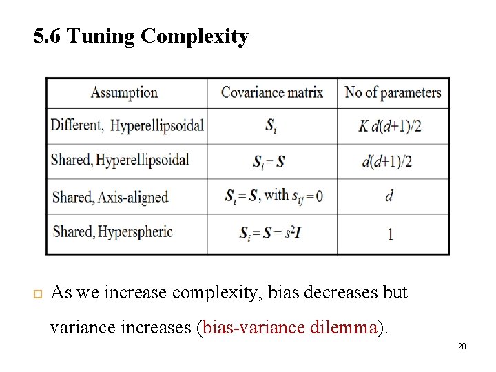 5. 6 Tuning Complexity As we increase complexity, bias decreases but variance increases (bias-variance