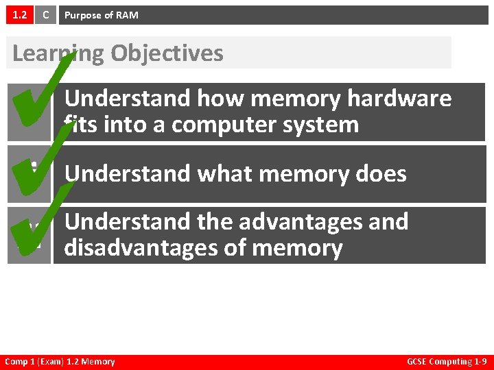 1. 2 C Purpose of RAM Learning Objectives i Understand how memory hardware fits