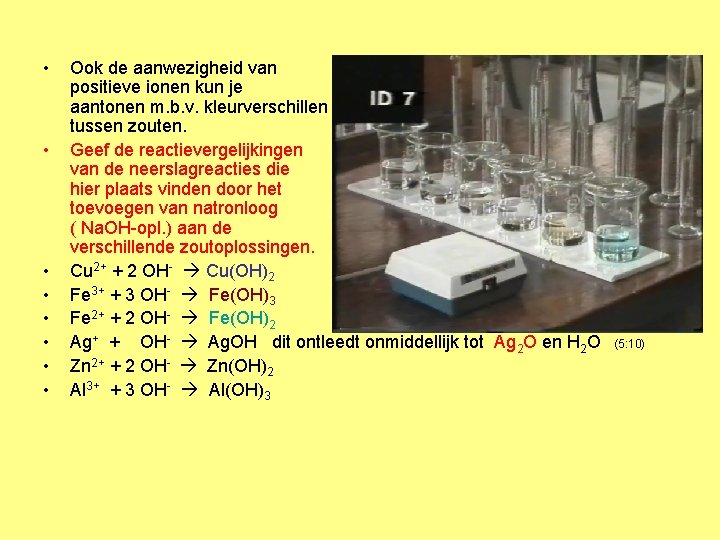  • • Ook de aanwezigheid van positieve ionen kun je aantonen m. b.