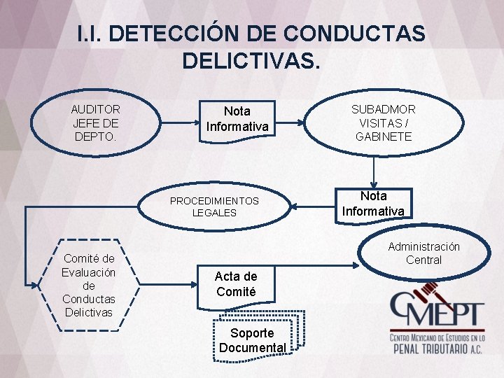 I. I. DETECCIÓN DE CONDUCTAS DELICTIVAS. AUDITOR JEFE DE DEPTO. Nota Informativa PROCEDIMIENTOS LEGALES