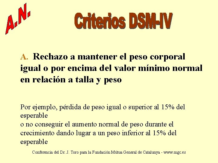 A. Rechazo a mantener el peso corporal igual o por encima del valor mínimo