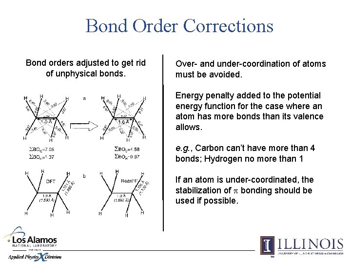 Bond Order Corrections Bond orders adjusted to get rid of unphysical bonds. Over- and