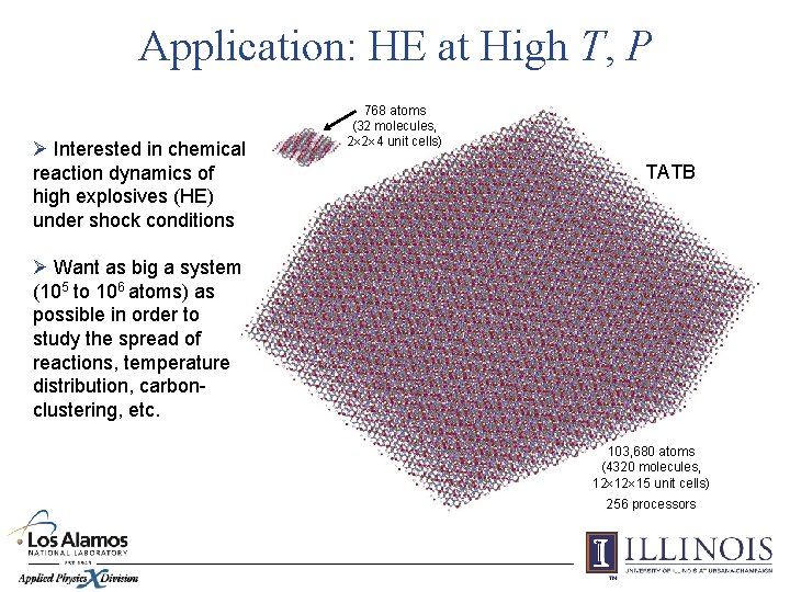 Application: HE at High T, P Ø Interested in chemical reaction dynamics of high