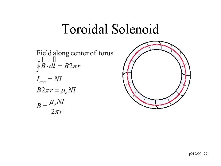 Toroidal Solenoid p 212 c 29: 22 