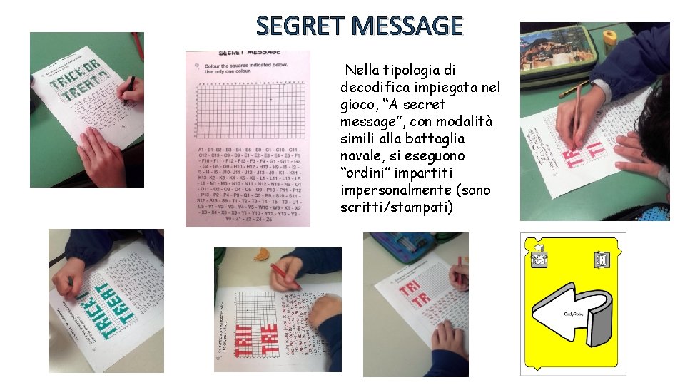 SEGRET MESSAGE Nella tipologia di decodifica impiegata nel gioco, “A secret message”, con modalità