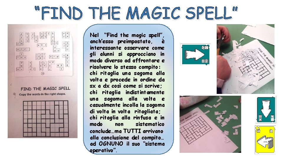 “FIND THE MAGIC SPELL” Nel “Find the magic spell”, anch’esso preimpostato, è interessante osservare